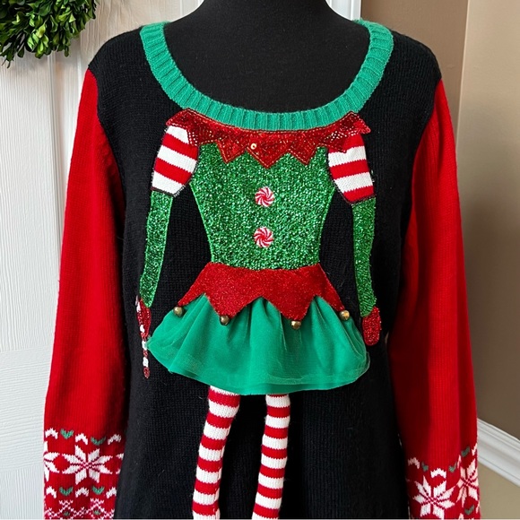 ⭐️ Ugly Christmas Sweater Tunic Girl Elf w/ Tutu and Long Legs Size LARGE - Picture 4 of 15